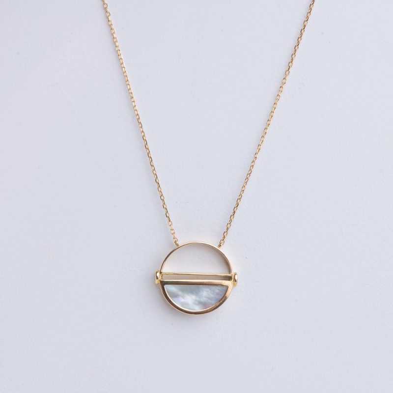 Half Circle Mother Of Pearl Necklace With Aquamarine Sides